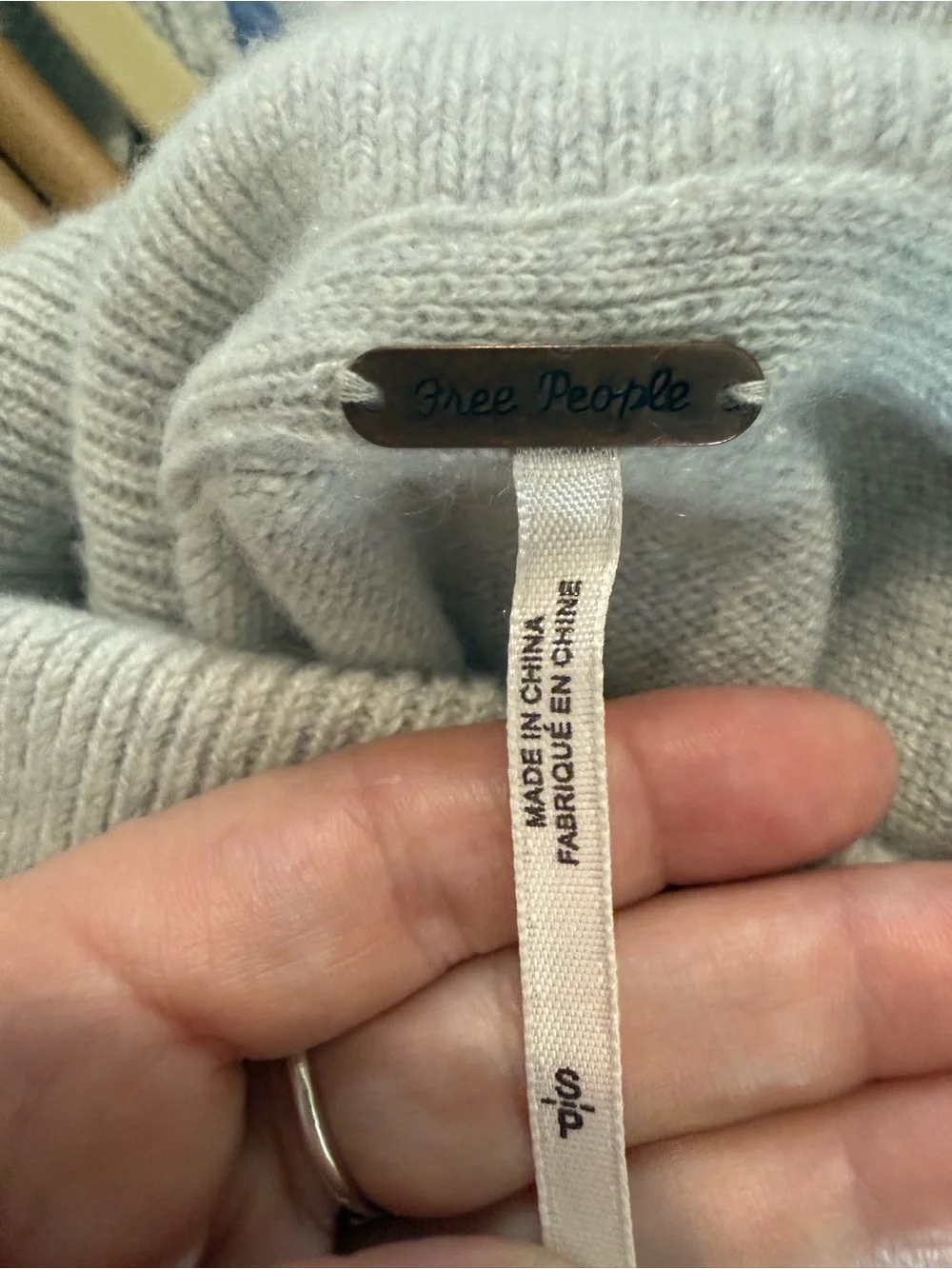 Free People Light Gray Turtleneck Short-Sleeve Sweater
